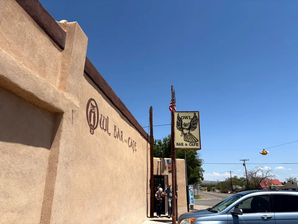 Photograph of Owl Bar at Dueling Green Chile Burgers, New Mexico.