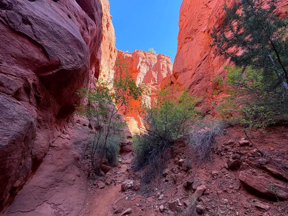Layered red rock formations in Walatowa Slot Canyon